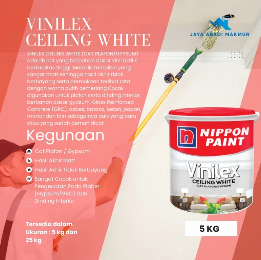 Nippon Paint Vinilex Ceiling White 5 kg / Cat Plafon Gypsum