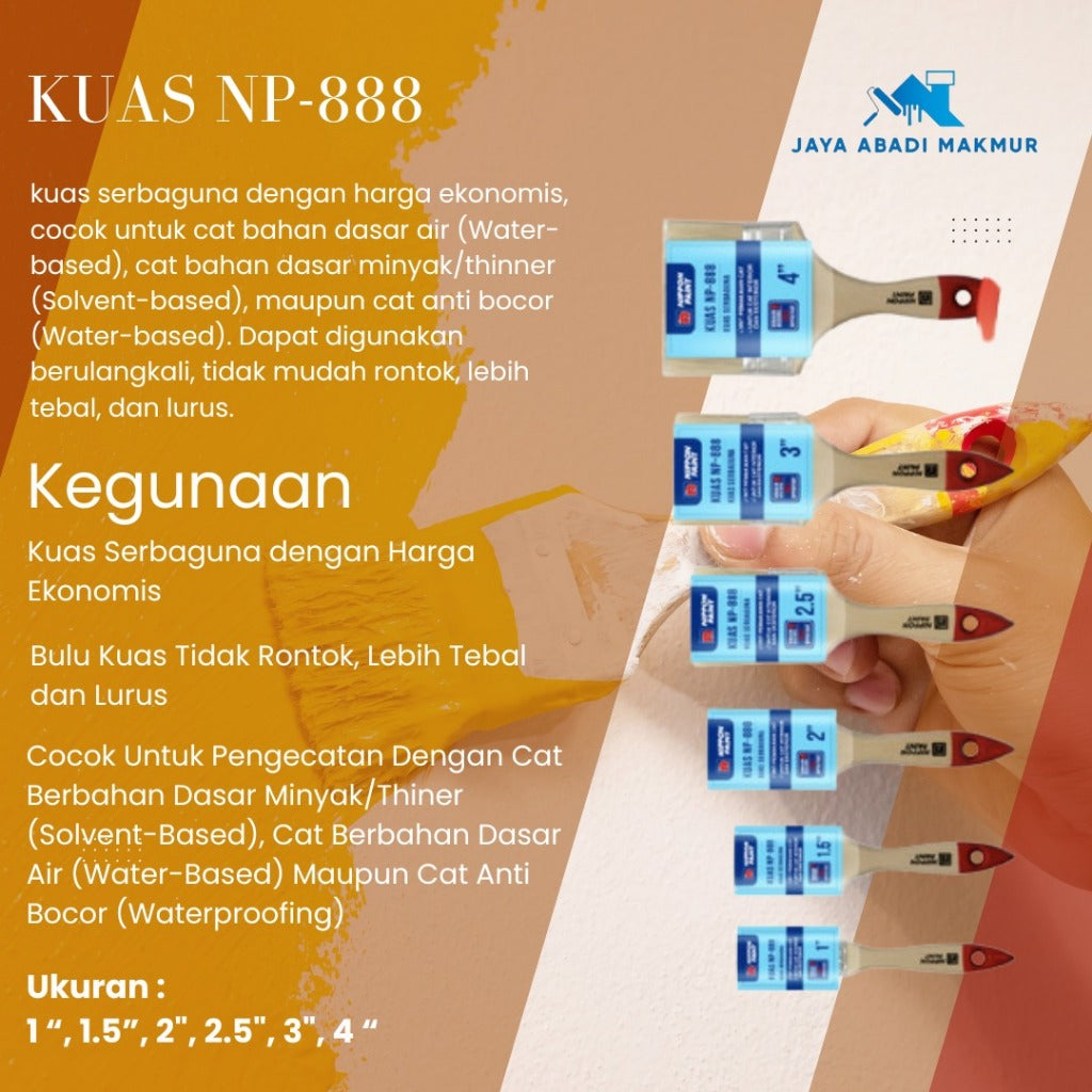 Kuas Cat Nippon NP-888 - Kuas Bulu Tebal Serbaguna Tidak Mudah Rontok (Water-based & Solvent)