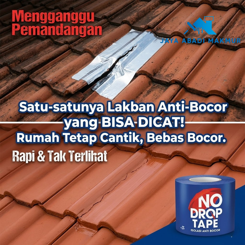 No Drop Tape Isolasi Anti Bocor Waterproof Ukuran 10 cm x 5 M - Lakban Penambal Atap Seng Pipa & Tembok (Bisa Dicat)