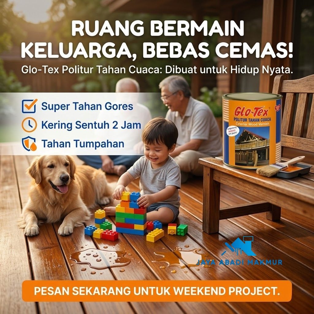 Pacific Paint Glo-Tex Politur Tahan Cuaca 0.9 Liter / Cat Politur Kayu Luar dan Dalam