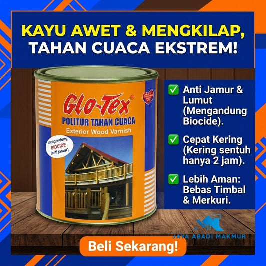 Pacific Paint Glo-Tex Politur Tahan Cuaca 0.9 Liter / Cat Politur Kayu Luar dan Dalam