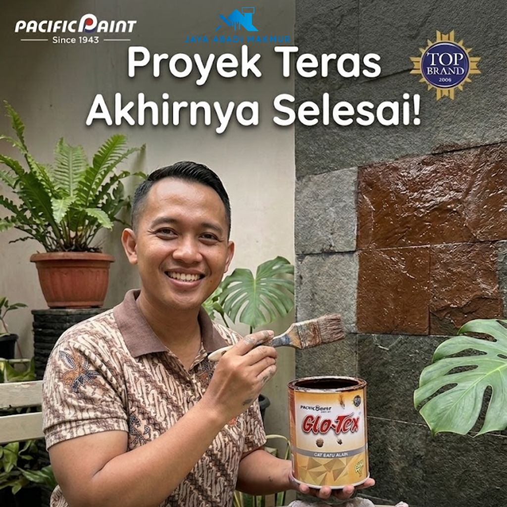 Glo-Tex Cat Batu Alam Pacific Paint Anti Lumut 0.9L - Coating Batu Alam Gloss Kering 15 Menit