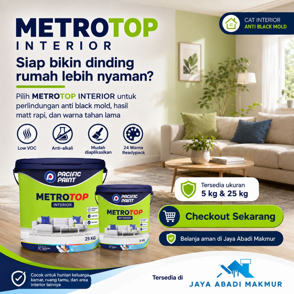 Cat Tembok Interior Metrotop Pacific Paint 25 Kg Anti Jamur Low VOC