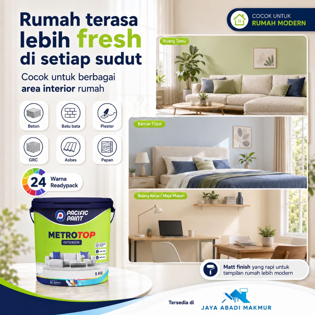 Cat Tembok Interior Metrotop Pacific Paint 25 Kg Anti Jamur Low VOC