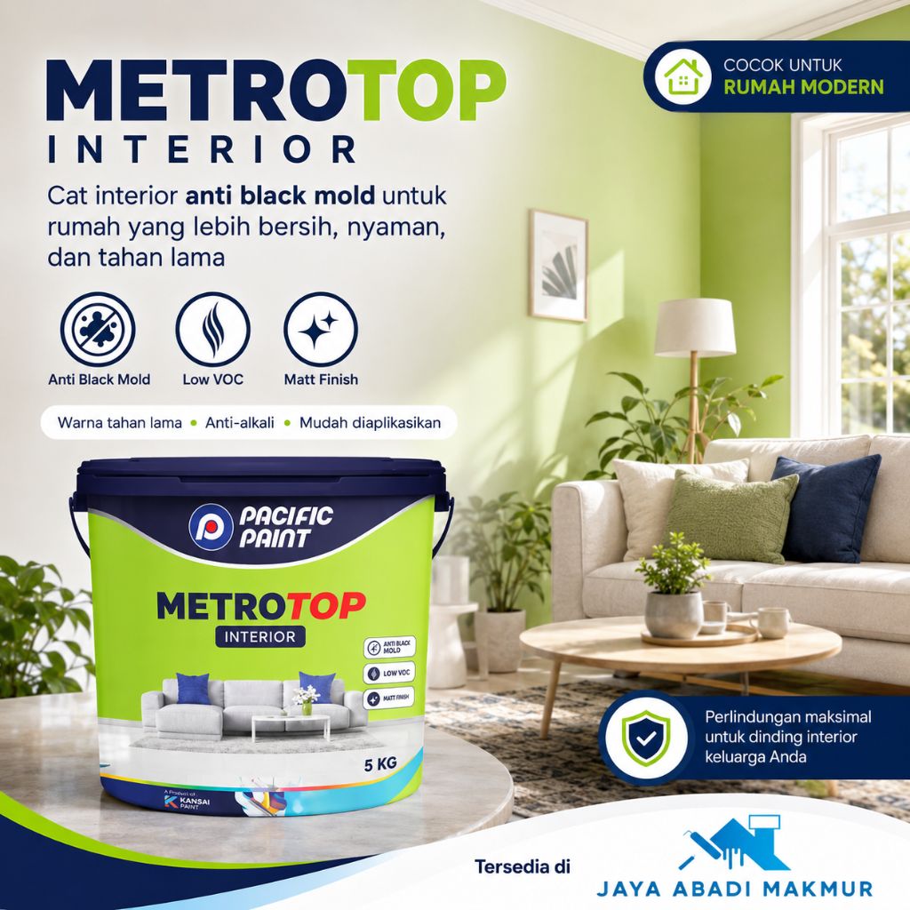 Cat Tembok Interior Metrotop Pacific Paint 25 Kg Anti Jamur Low VOC