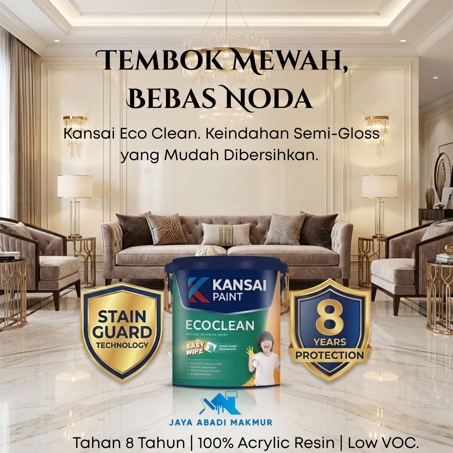 Kansai Eco Clean 20 Liter Cat Tembok Anti Noda Washable Semi Kilap