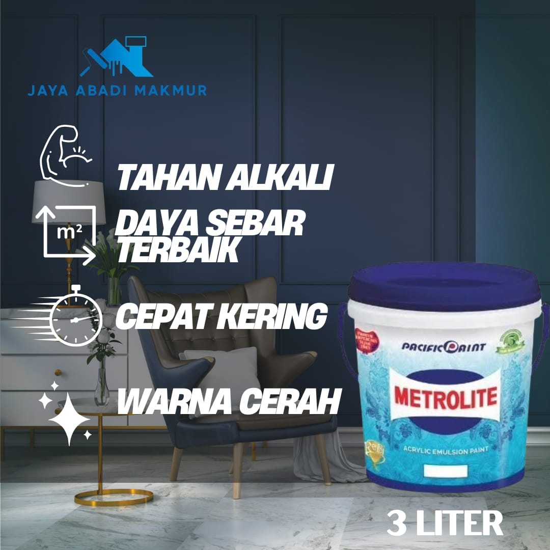 Pacific Paint Metrolite Acrylic Emulsion 3 Liter / Cat Dinding Interior / Pacific Tinting (et 1)