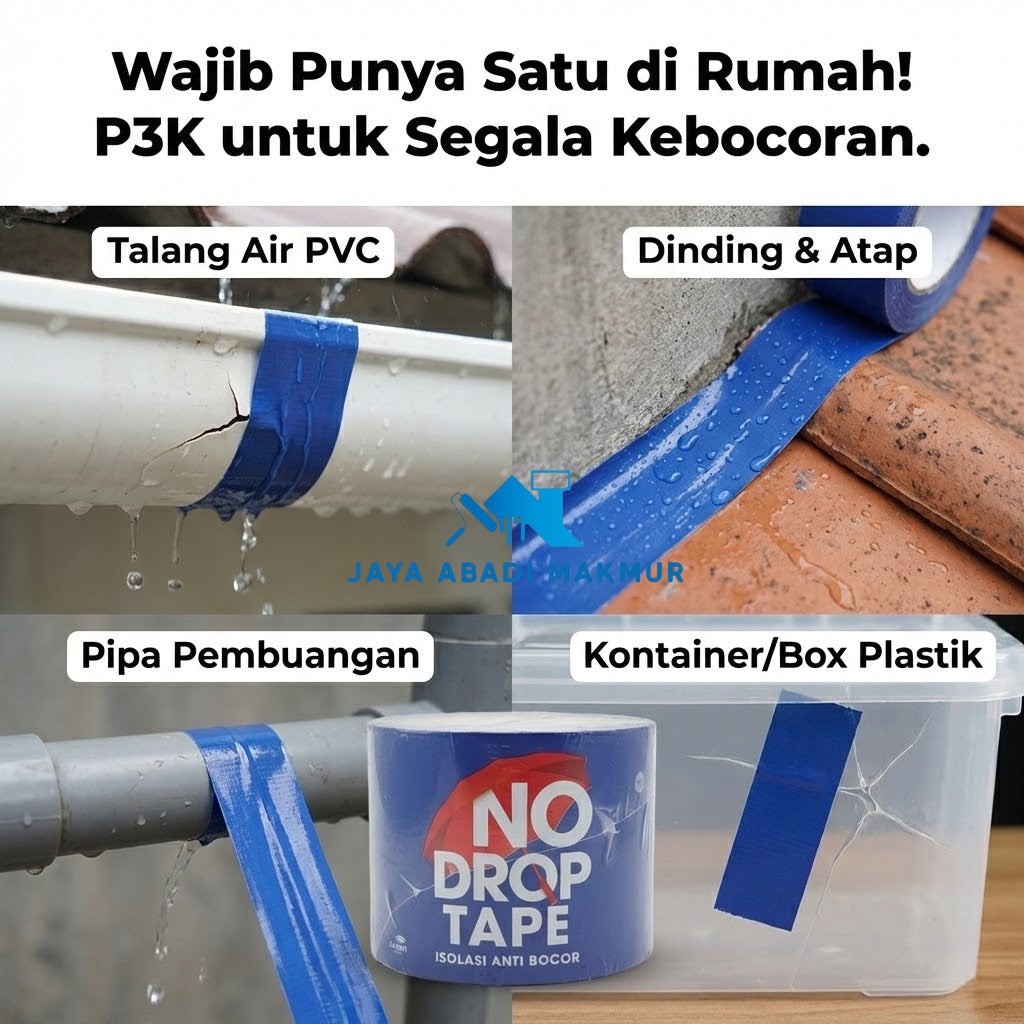 No Drop Tape Isolasi Anti Bocor Waterproof Ukuran 10 cm x 5 M - Lakban Penambal Atap Seng Pipa & Tembok (Bisa Dicat)