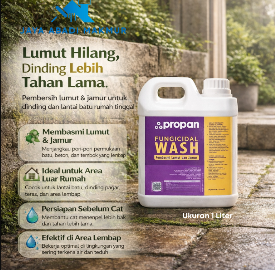 PROPAN Fungicidal Wash 1 Liter – Pembersih Lumut & Jamur Batu Alam, Tembok & Beton | Anti Lumut Permanen | Persiapan Cat & Coating