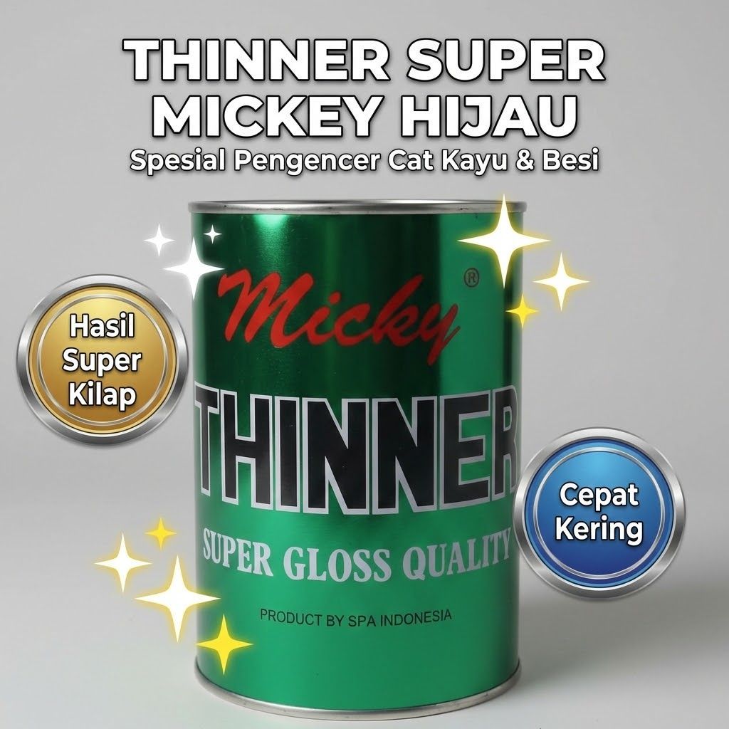 Thinner Mickey Super Hijau 1L - Pengencer Cat Besi & Kayu - Tiner High Gloss