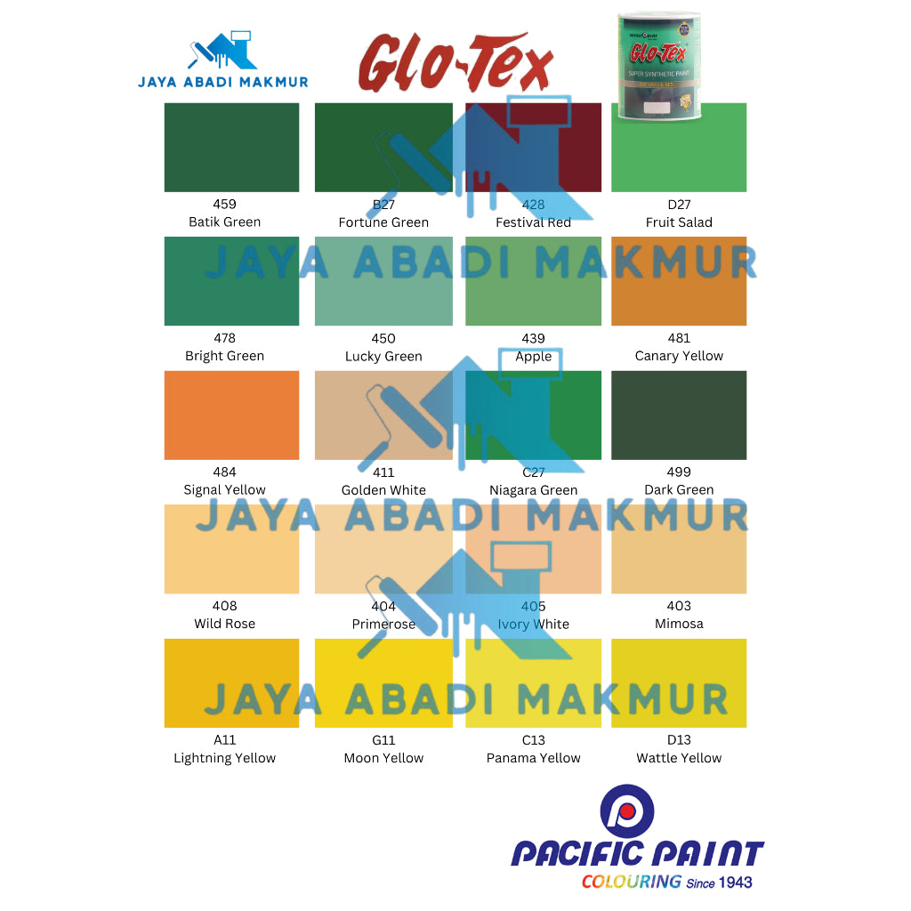 Pacific Paint  GLOTEX Cat Kayu & Besi [0.9L] Super Synthetic - Cat Minyak Mengkilap Cepat Kering & Tahan Cuacai / Warna Ready Pack