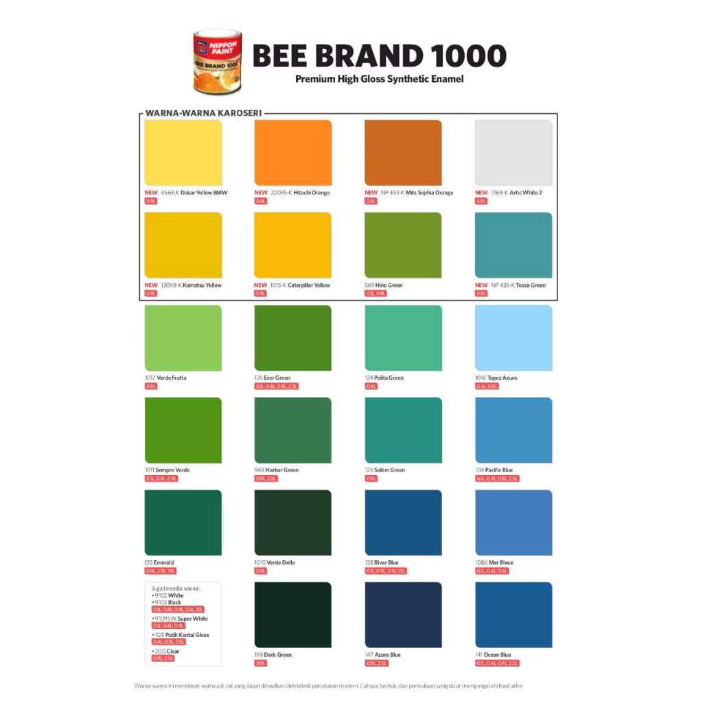 Nippon Paint Bee Brand 1000 0.9 Liter / Cat Kayu dan Besi / Warna Ready Pack