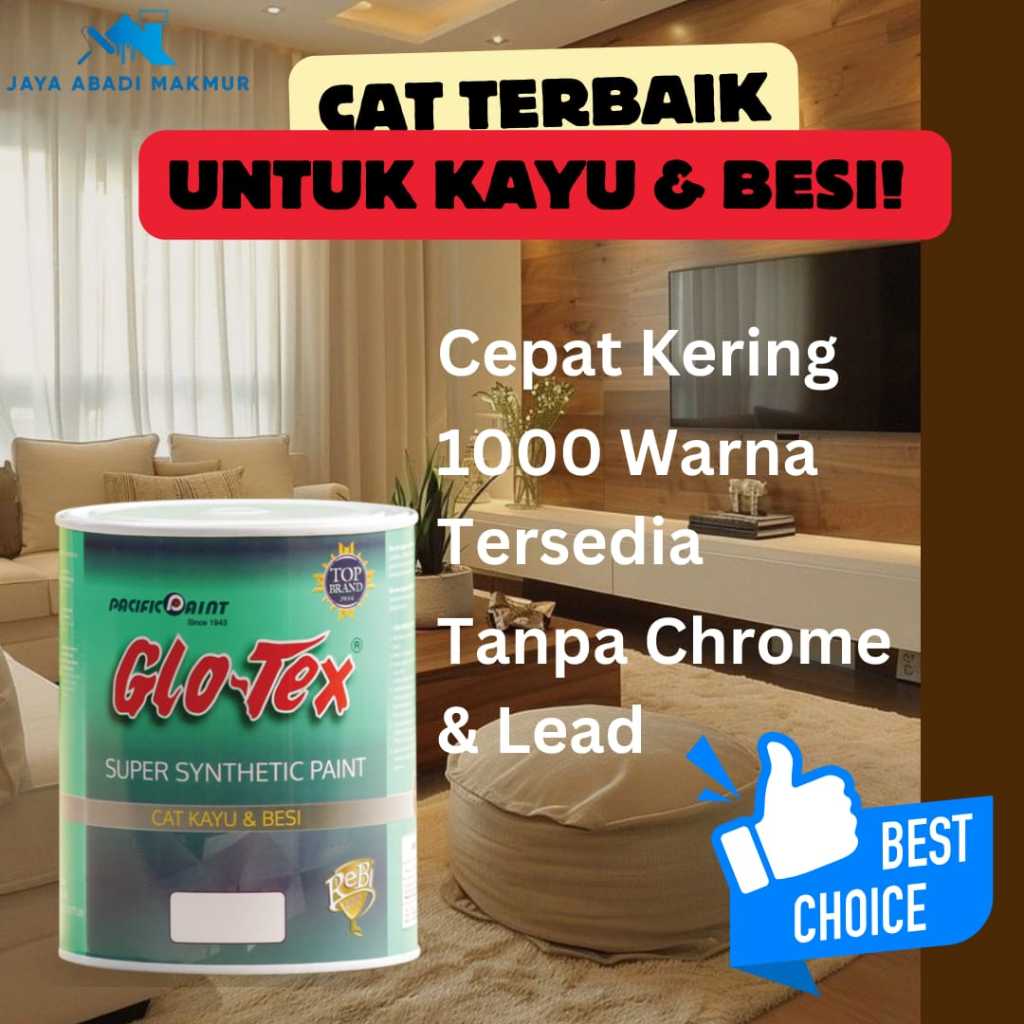 Pacific Paint  GLOTEX Cat Kayu & Besi [0.9L] Super Synthetic - Cat Minyak Mengkilap Cepat Kering & Tahan Cuacai / Warna Ready Pack