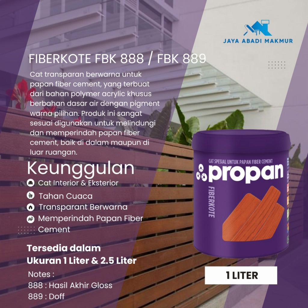 Propan Fiberkote FBK 888 889 Cat Fiber Cement Kayu Gloss Dof 1L 2.5L / Warna Ready Pack