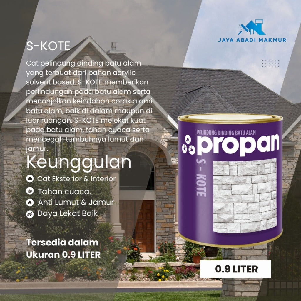 PROPAN 0.9L  S-KOTE Cat Batu Alam  Candi  Bata - Coating Pelindung Anti Lumut & Jamur [Gloss  Doff]