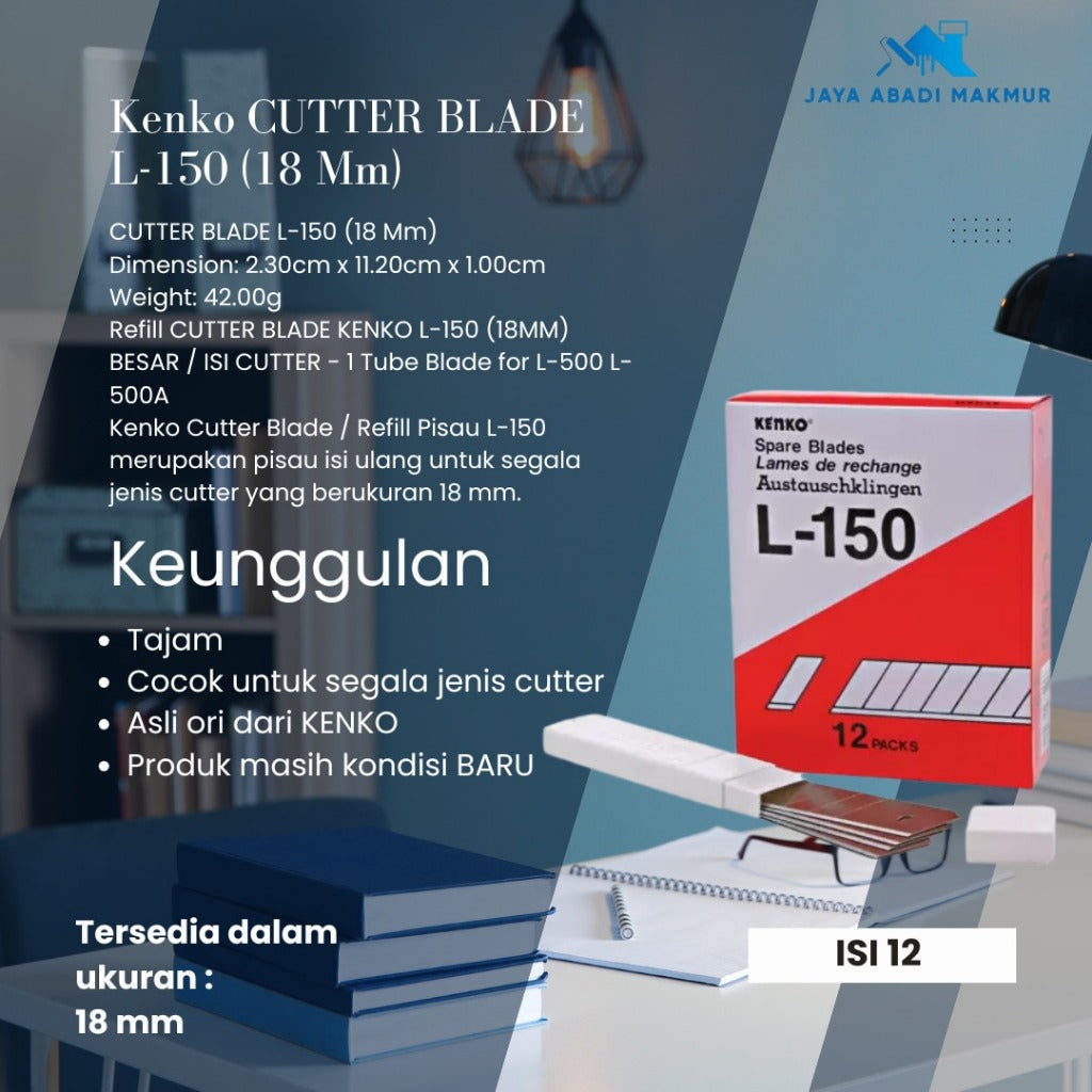 Kenko Cutter Blade L-150 18 mm (1 Kotak Kecil isi 5 pcs)