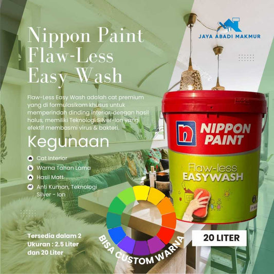 Nippon Paint Flaw-Less Easy Wash 2.5 Liter / Cat Dinding Interior Premium / Warna Custom / Nippon Paint Tinting