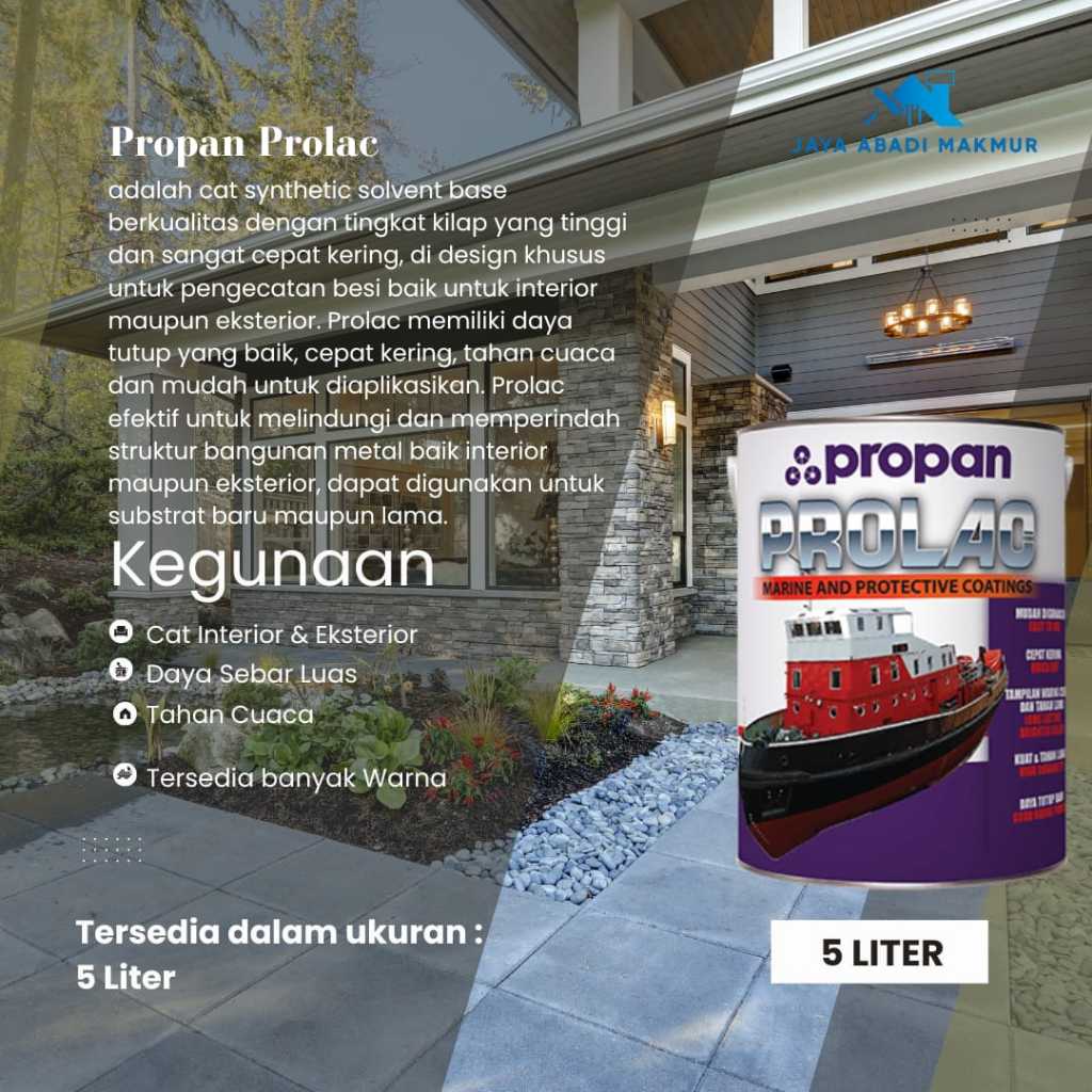 PROPAN PROLAC AKC-50600  5 Liter - Cat Besi Sintetik Cepat Kering - Topcoat Metal Anti Karat & Cuaca / Cat Kapal / Warna Custom / Propan Tinting