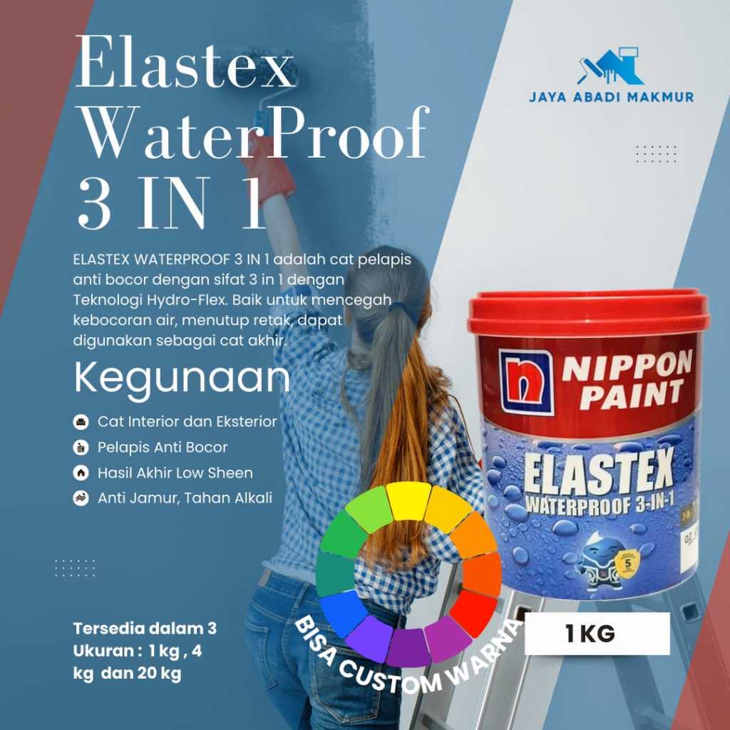Nippon Paint Elastex Waterproof 3 in 1 1 kg / Cat Pelapis Anti Bocor / Warna Ready Pack