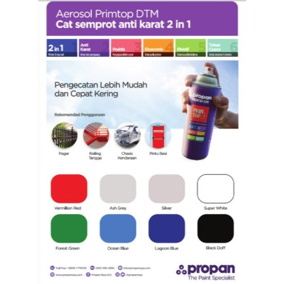 Propan AEROSOL PRIMTOP DTM Anti Karat 2 in 1 - Cat Semprot Besi & Galvanis Tanpa Thinner (600ml)
