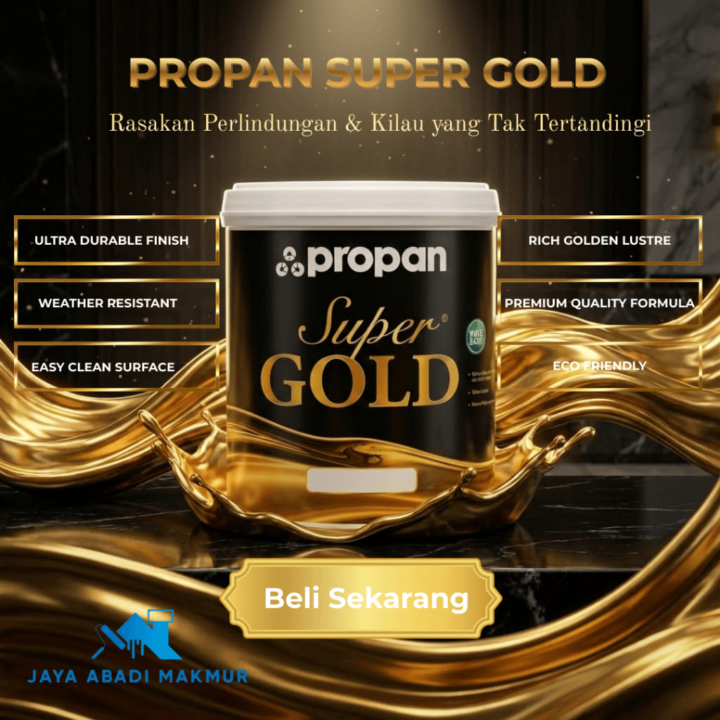Cat Emas Mewah Propan Super Gold SG-07 WB Gold 1230 0.9 Liter Cat Gold Kilau Asli Tahan Cuaca untuk Interior & Eksterior / Cat Emas Waterbased