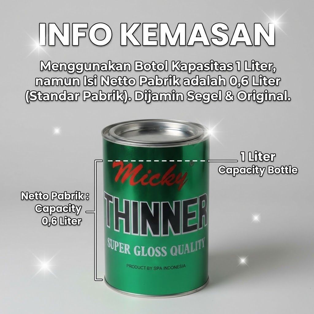 Thinner Mickey Super Hijau 1L - Pengencer Cat Besi & Kayu - Tiner High Gloss