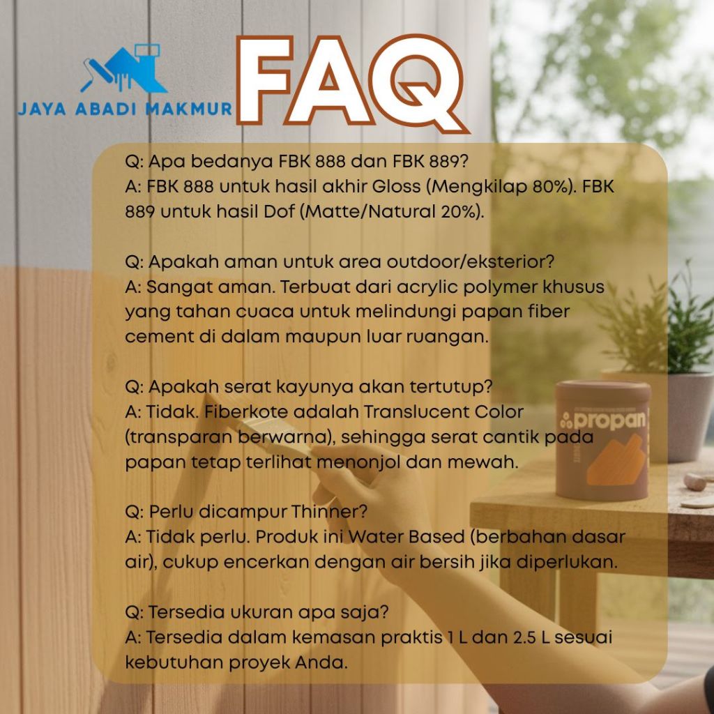 Propan Fiberkote FBK 888 889 Cat Fiber Cement Kayu Gloss Dof 1L 2.5L / Warna Ready Pack