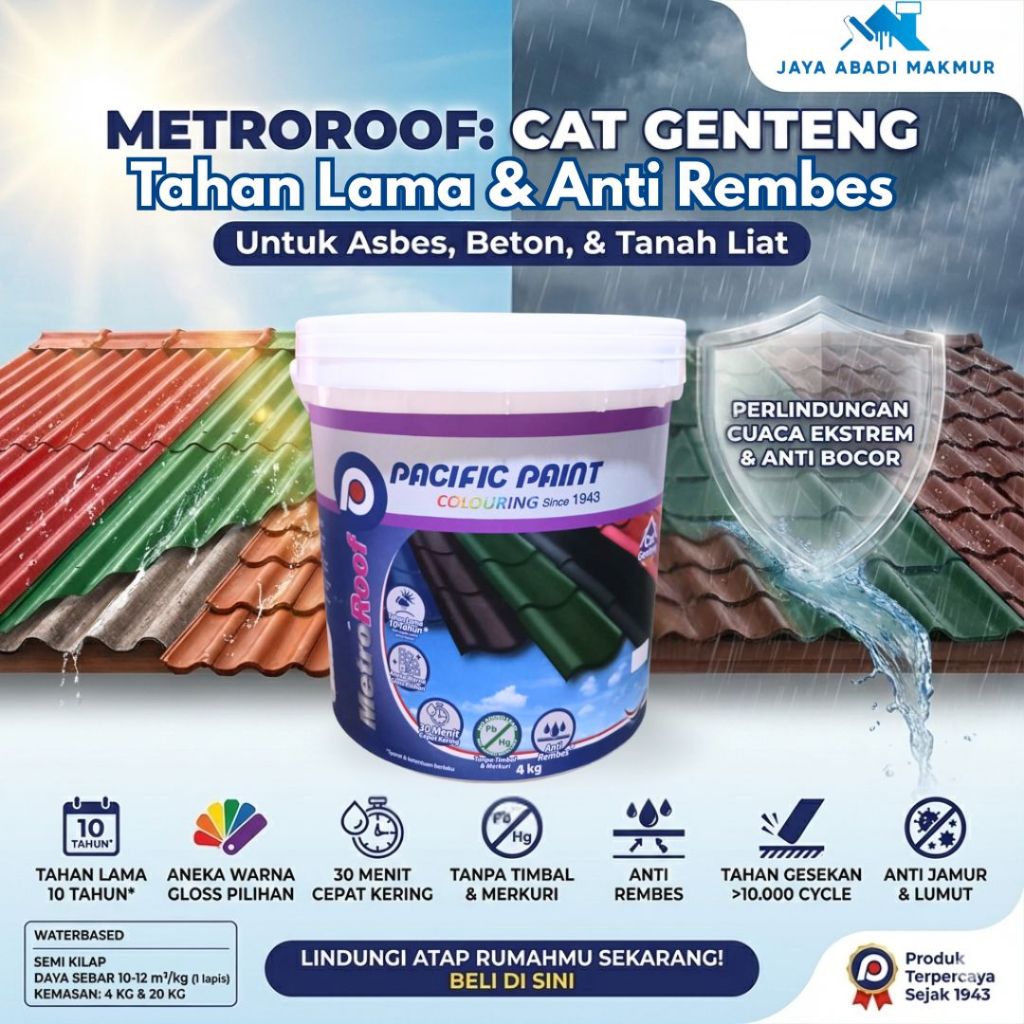 Pacific Paint MetroRoof Cat Genteng Anti Bocor & Lumut 4 kg - Semi Kilap Etalase 2