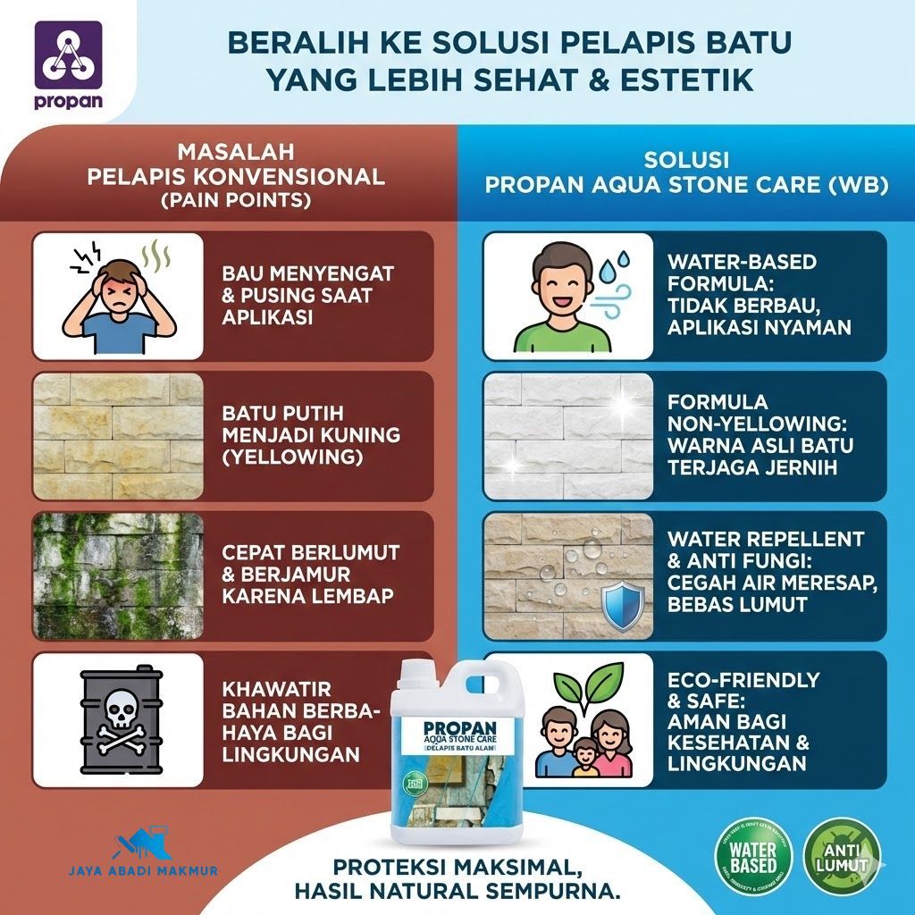 PROPAN Aqua Stone Care ASC-60 WB (1L) Cat Pelapis Batu Alam Putih Anti Kuning & Lumut - Water Based Coating Clear Natural