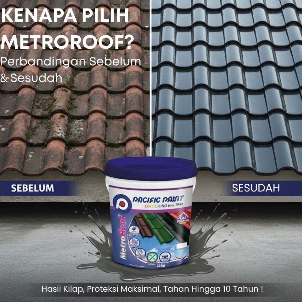 Pacific Paint MetroRoof Cat Genteng Anti Bocor & Lumut 4 kg - Semi Kilap Etalase 2