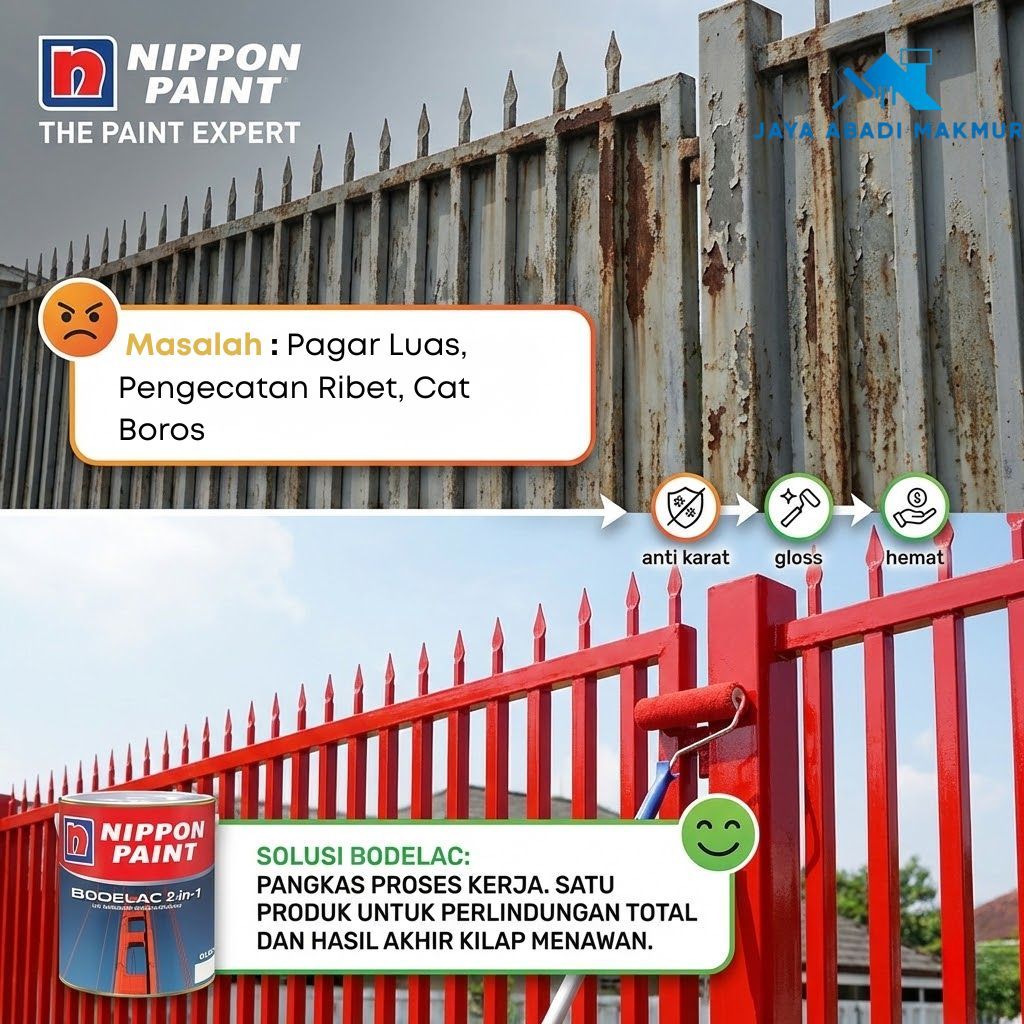 NIPPON PAINT Bodelac 2-in-1 Anti Karat 16 kg - Cat Besi Dasar & Finish Soft Matt - Cat Pagar Besi Tahan Cuaca/ Warna Custom