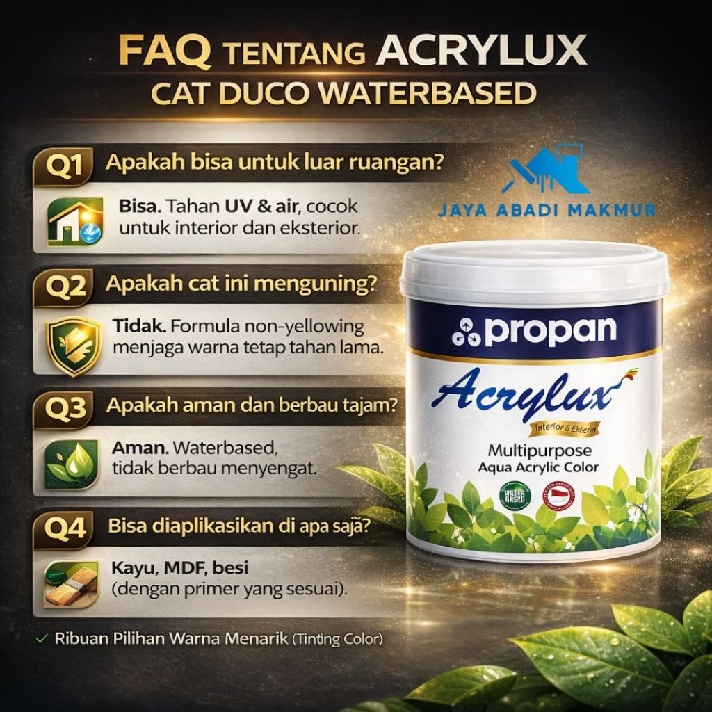 Propan ACRYLUX Cat Duco Waterbased Interior Eksterior Kayu Besi Serbaguna 0.9 kg / Cat Dasar Duco Waterbased