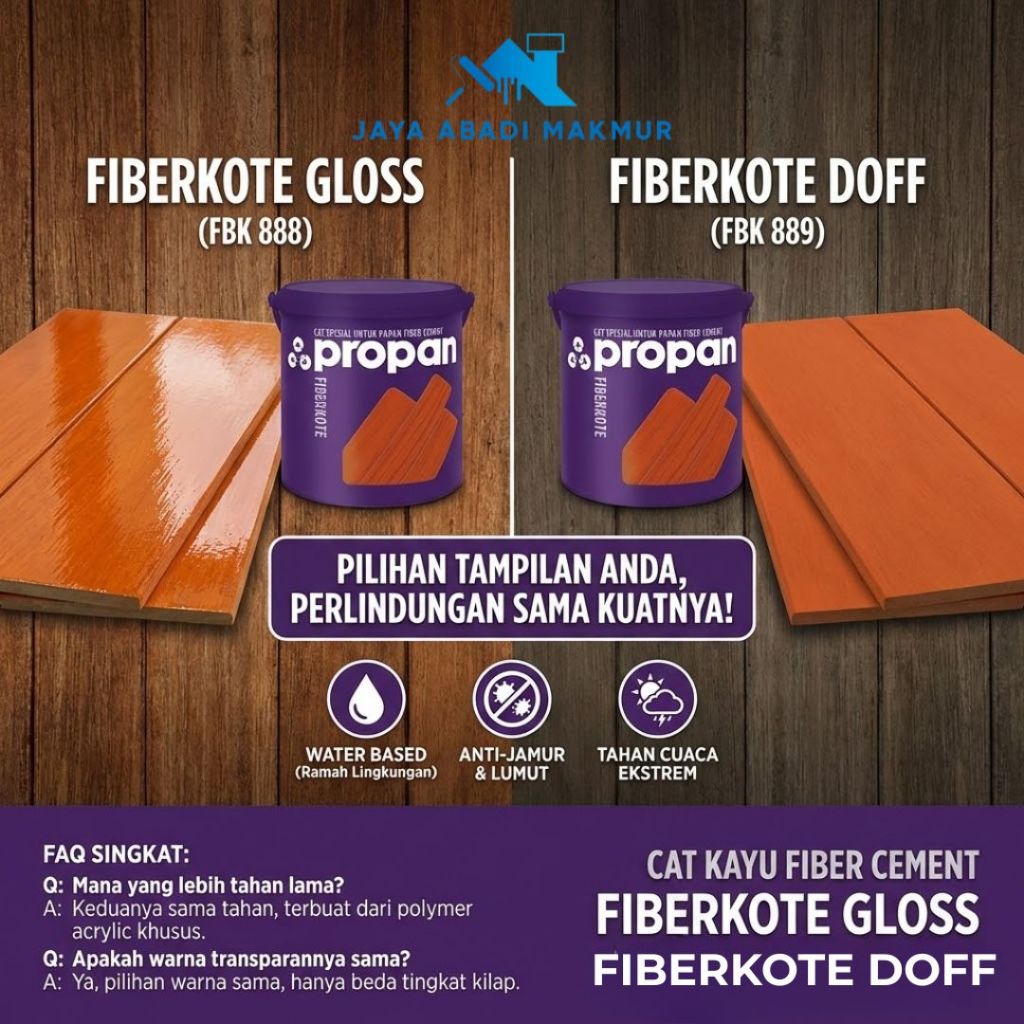 Propan Fiberkote FBK 888 889 Cat Fiber Cement Kayu Gloss Dof 1L 2.5L / Warna Ready Pack