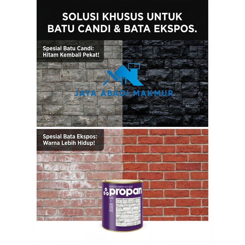 PROPAN 0.9L  S-KOTE Cat Batu Alam  Candi  Bata - Coating Pelindung Anti Lumut & Jamur [Gloss  Doff]