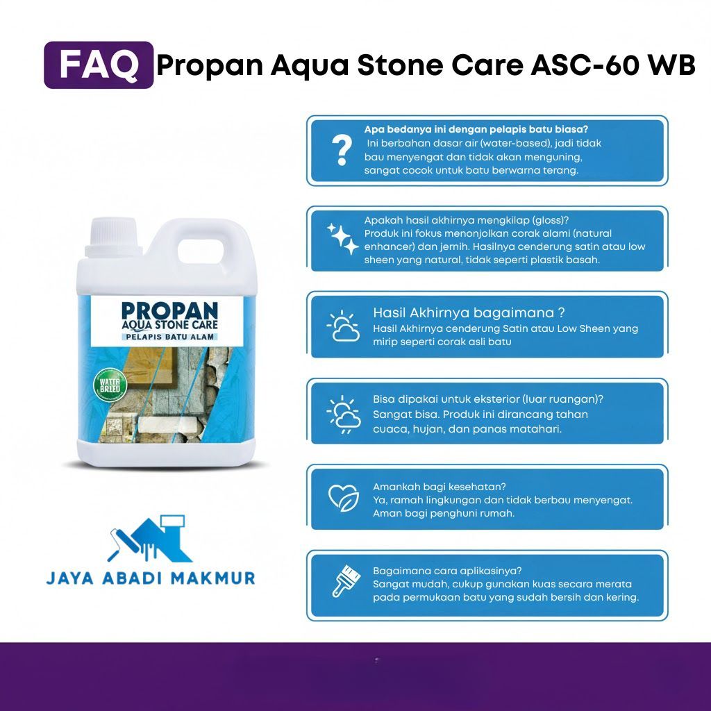 PROPAN Aqua Stone Care ASC-60 WB (1L) Cat Pelapis Batu Alam Putih Anti Kuning & Lumut - Water Based Coating Clear Natural