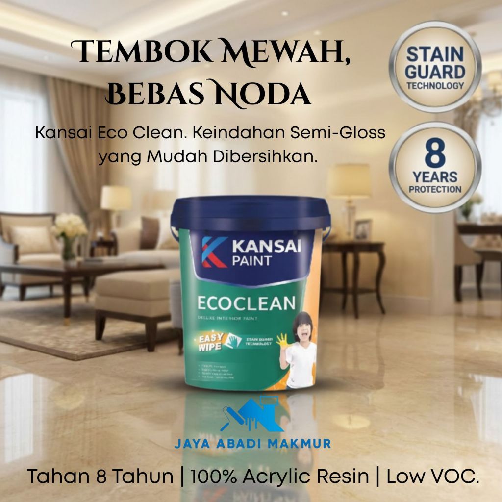 Kansai Eco Clean 2.5 Liter Cat Tembok Anti Noda Washable Semi Kilap