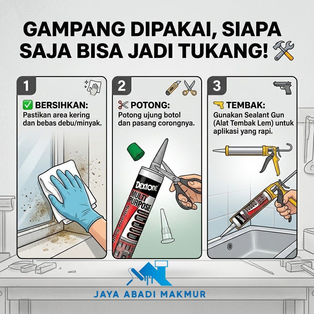 Dextone Silicone Sealant Kaca Botol 300ml Lem Penambal Anti Bocor Serbaguna