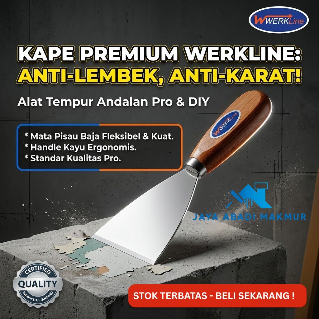 Werkline Kape Besi Gagang Kayu Tebal - Alat Dempul Tembok & Pengerok Cat
